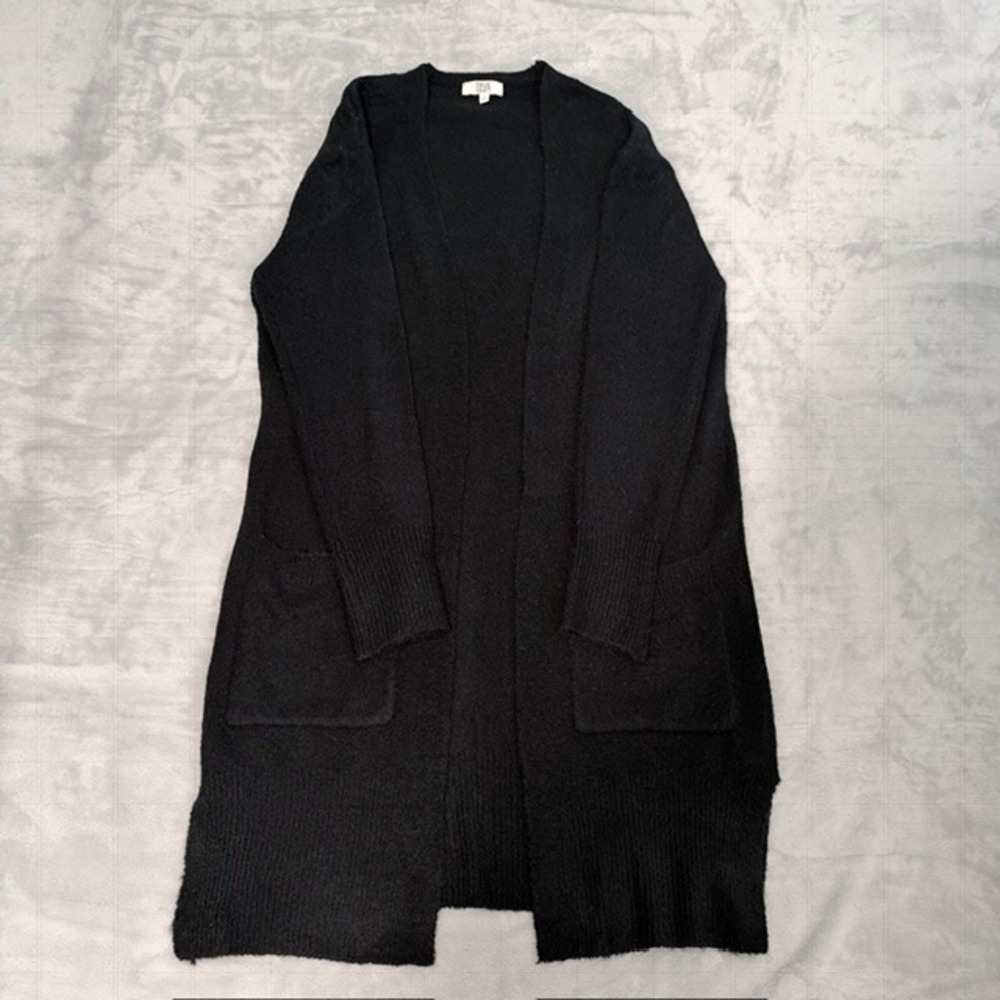 NWOT True Craft Black Long Open Front Cardigan Sweater Pockets Women's S